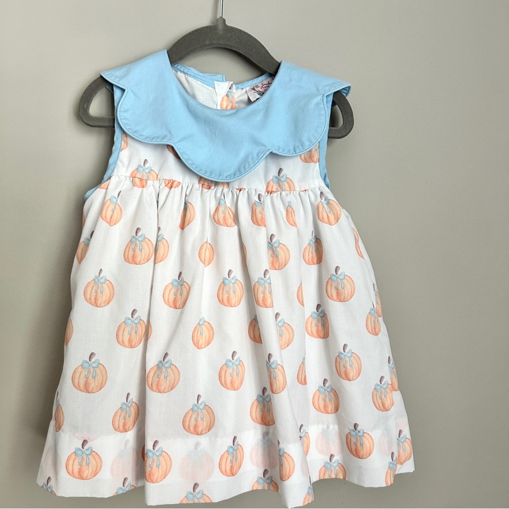 Adorable Blue and White Pumpkin Print Kids Dress